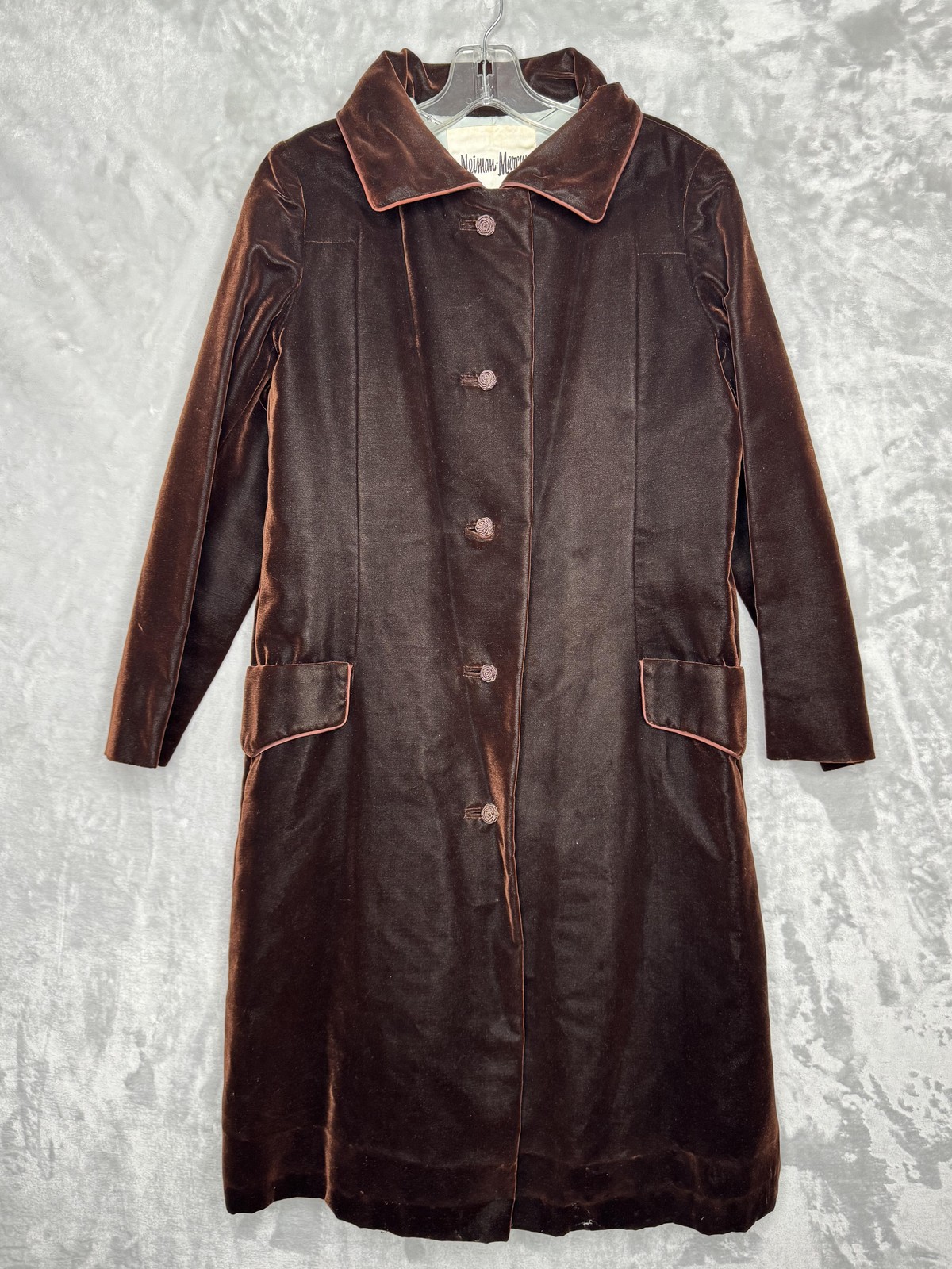 Vintage Neiman Marcus Velvet Coat Overcoat Womens Size Unknown Brown 50s 60s