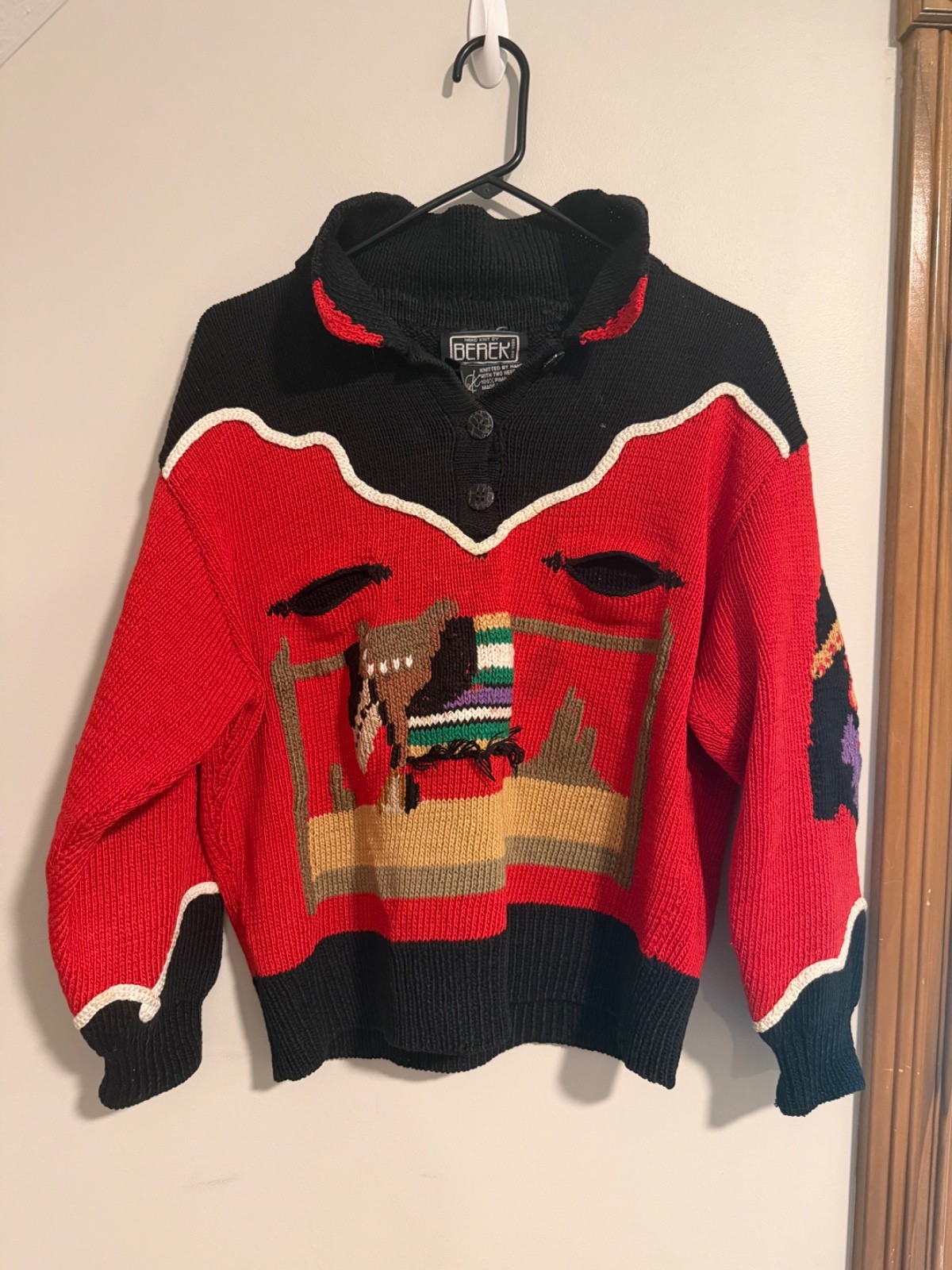 Vintage 1988 Berek Cowboy Rodeo Sweater hand knitted by Marta D 100% Pima Cotton