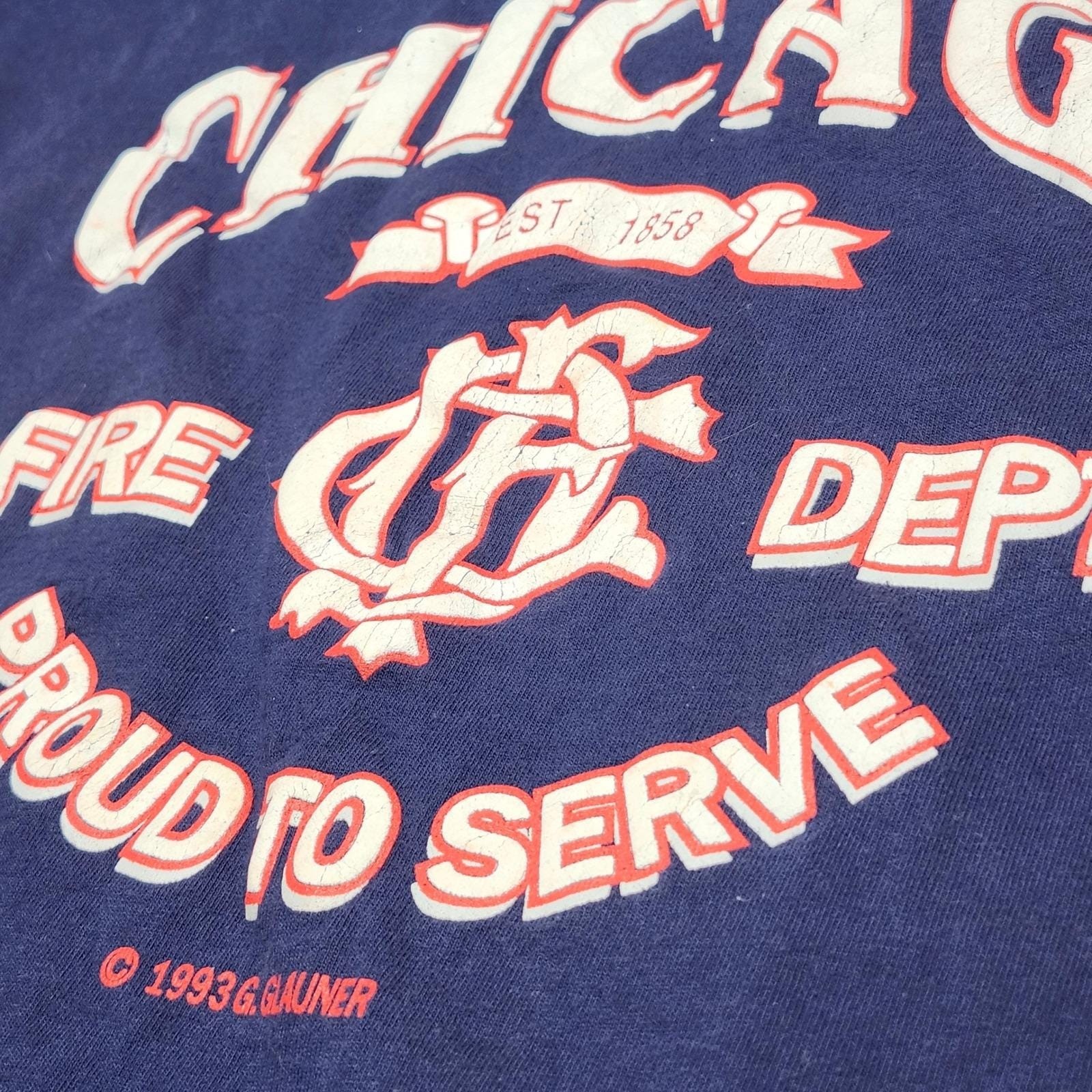 90s Chicago Fire Department Single Stitch T Shirt USA Navy Blue Mens XL Vintage