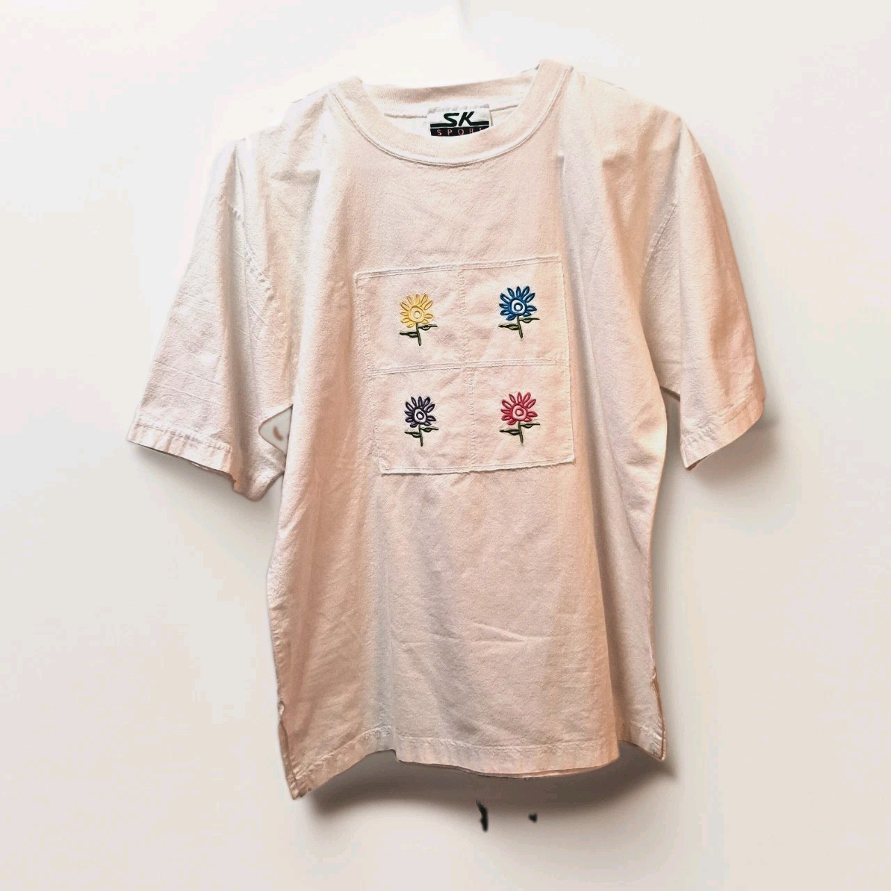 Vintage SK Sport White Embroidered Floral Women’s Top 80s 90s Size Small USA