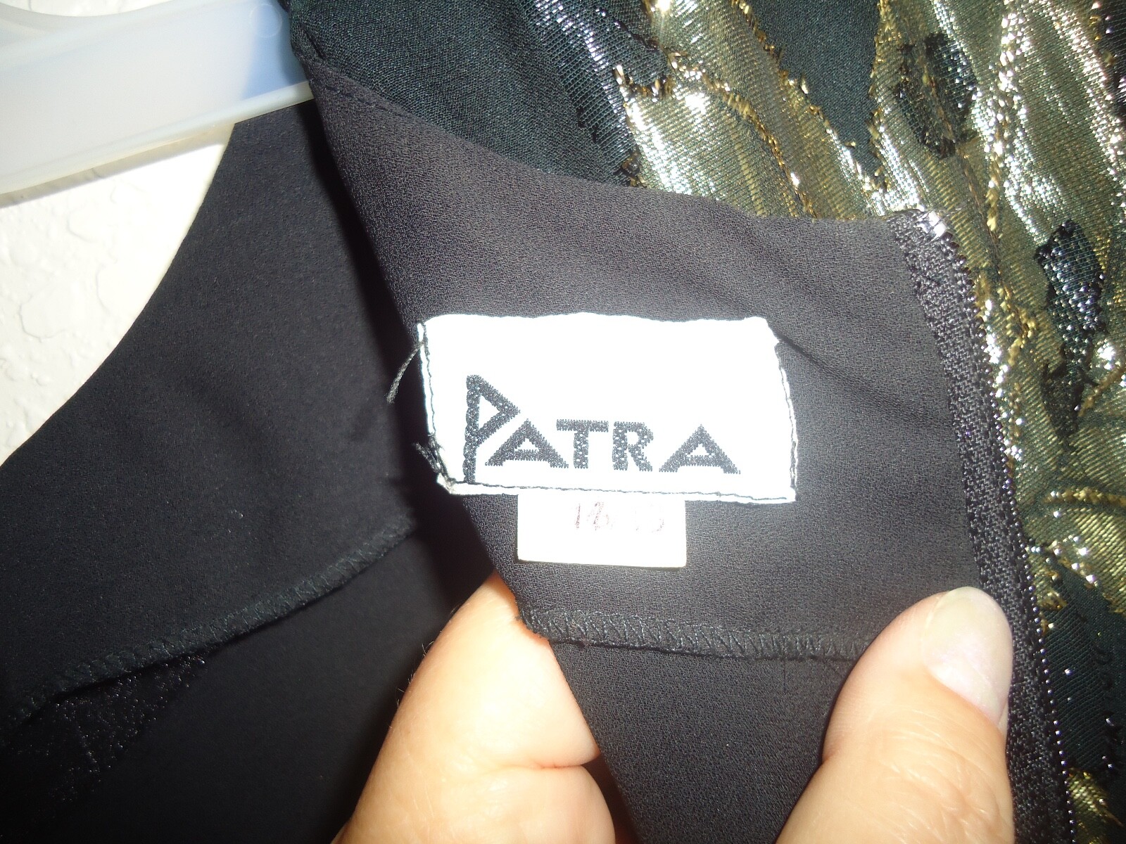 VINTAGE PATRA GOLD METALLIC FLORAL OVER BLACK DRESSY TUNIC & BLACK SATIN SKIRT