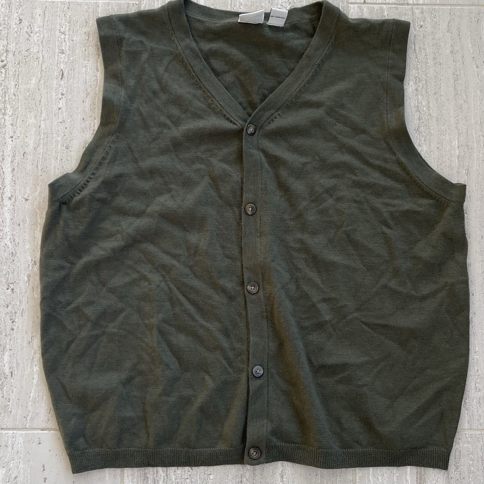 Vtg 90s Field Gear 100% Merino Wool Sweater Vest Green V-Neck Button Mens Large