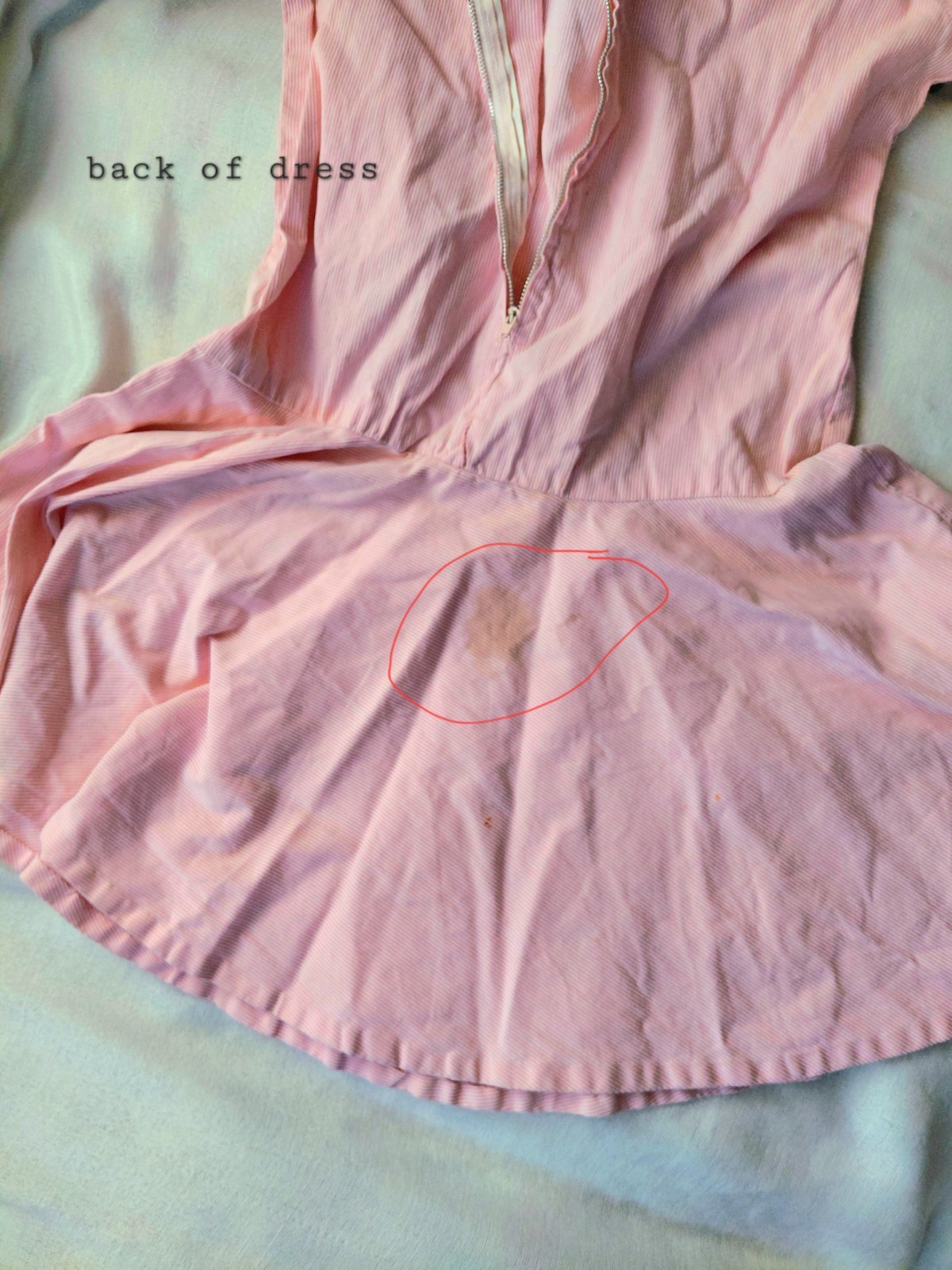 Vintage 60s Girls Pink Striped Dress Handmade Drop Waist Bell Sleeve