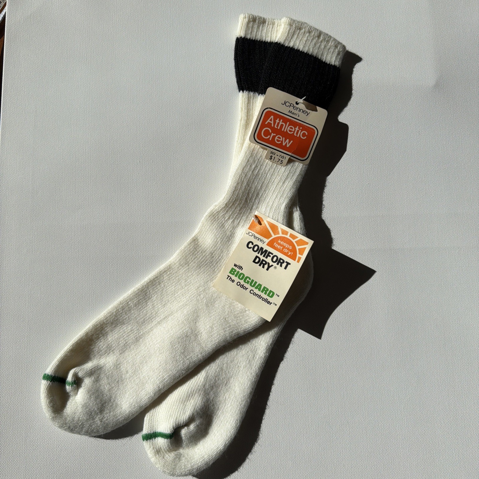 VTG Socks 1980’s Crew 10-13 NOS JC Penney Acrylic Blend USA Striped Sports Bio