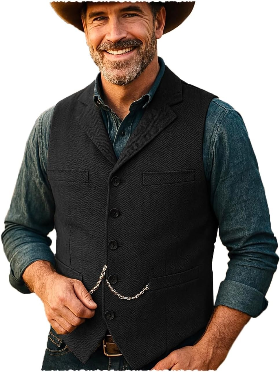 Mens Tweed Herringbone Vest Western Cowboy Vintage Wool Vests M Large XL XXL 3XL