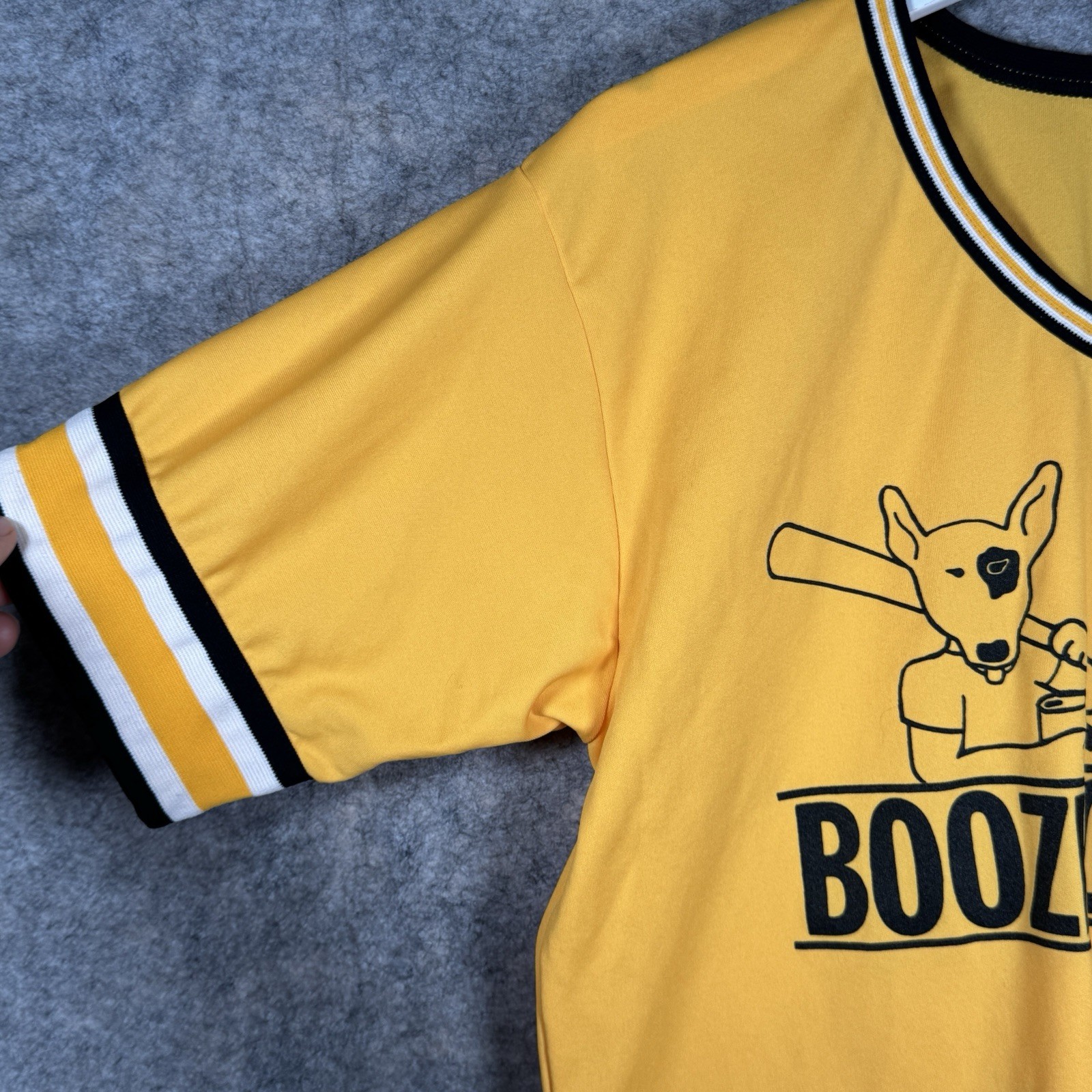 Vintage 80s Felco Baseball Jersey Boozhounds Yellow Mens Size L 21×27 Spud USA