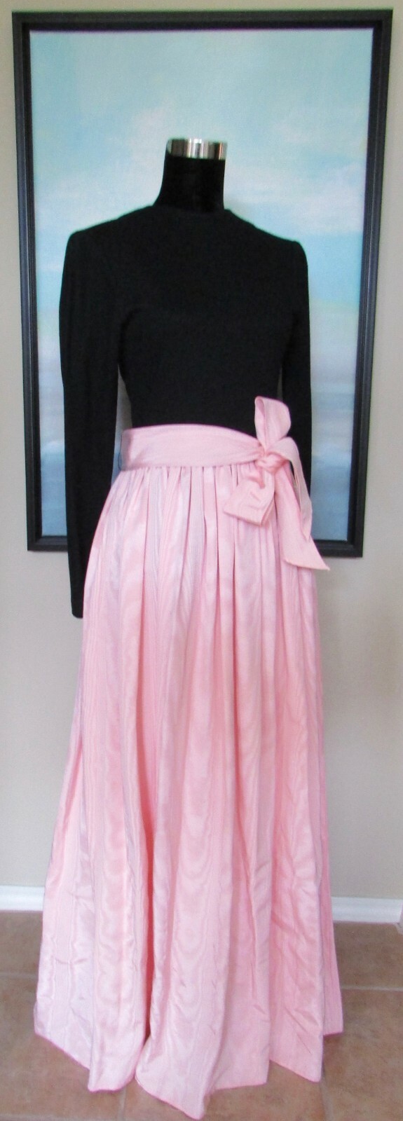 VTG 1970’s Bill Blass I. Magnin Pink Silk Moire Maxi Dress Sz 8