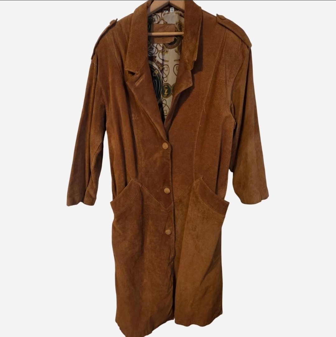 Vintage 70s Tan Suede Genuine Leather Western Duster Coat Jacket M