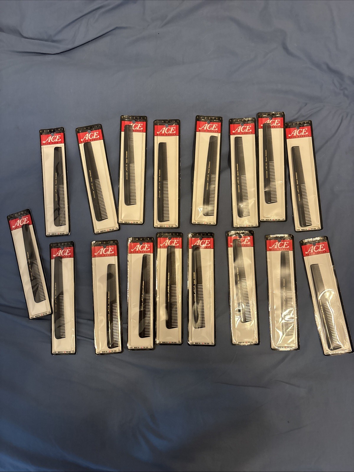 LOT OF 17: Vintage ACE Hard Rubber Comb NOS Made In USA #AA060 Black