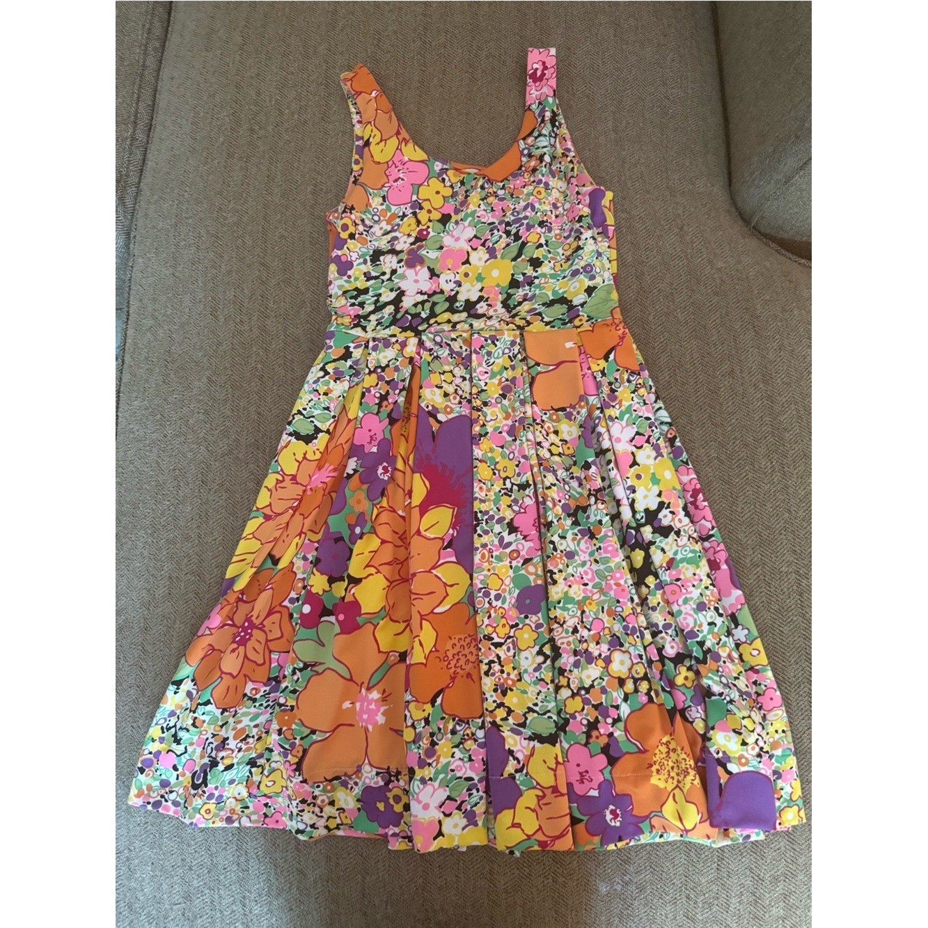 H&M Colorful Retro Floral Feminine Sleeveless Flare Mini Dress