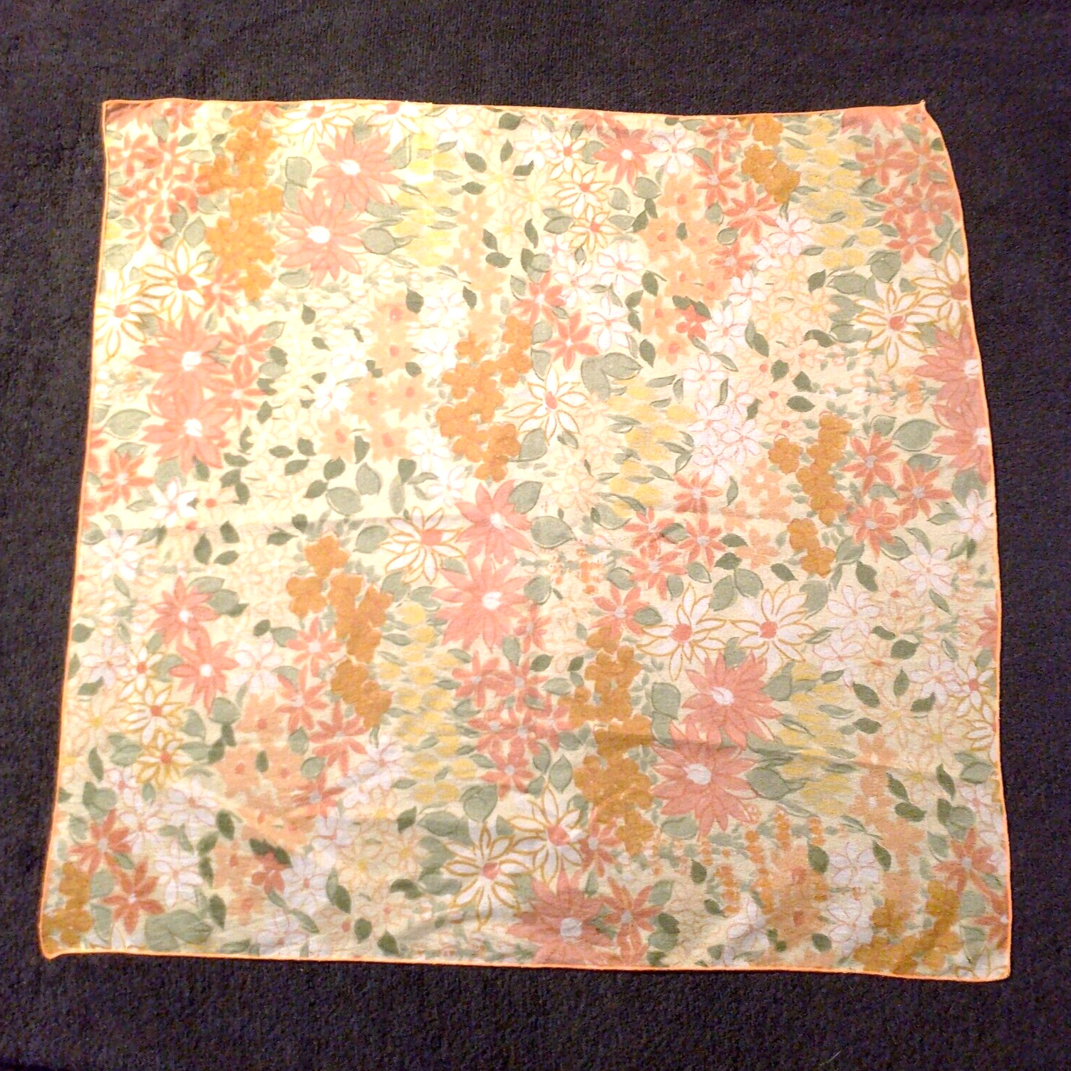 Orange Floral Vintage Silky Scarf 60’s Style Nylon Mademoiselle 20 in B3-1987