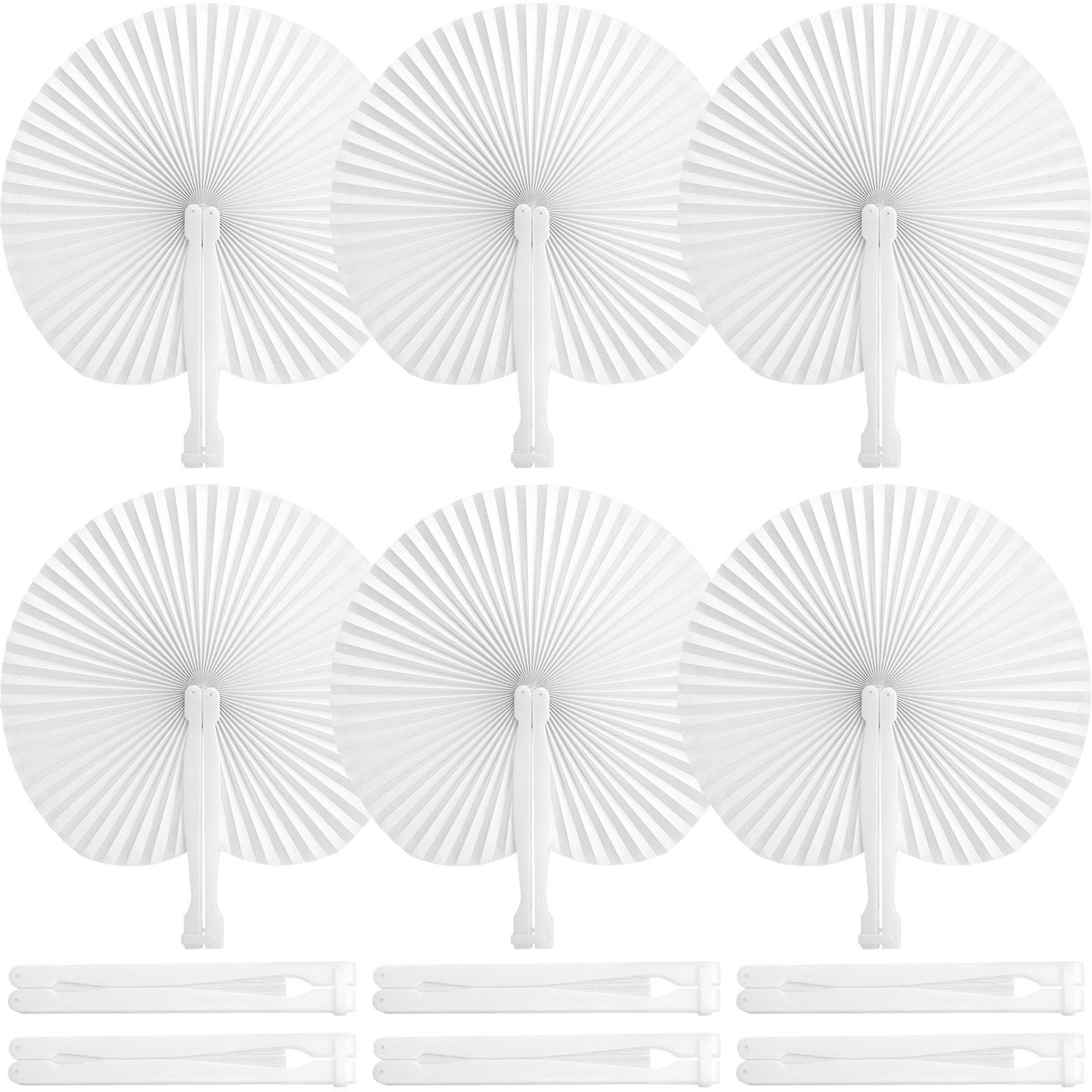 12PCS White Paper Fans – Foldable Handheld Fan for Women, Folding Hand Fans f…