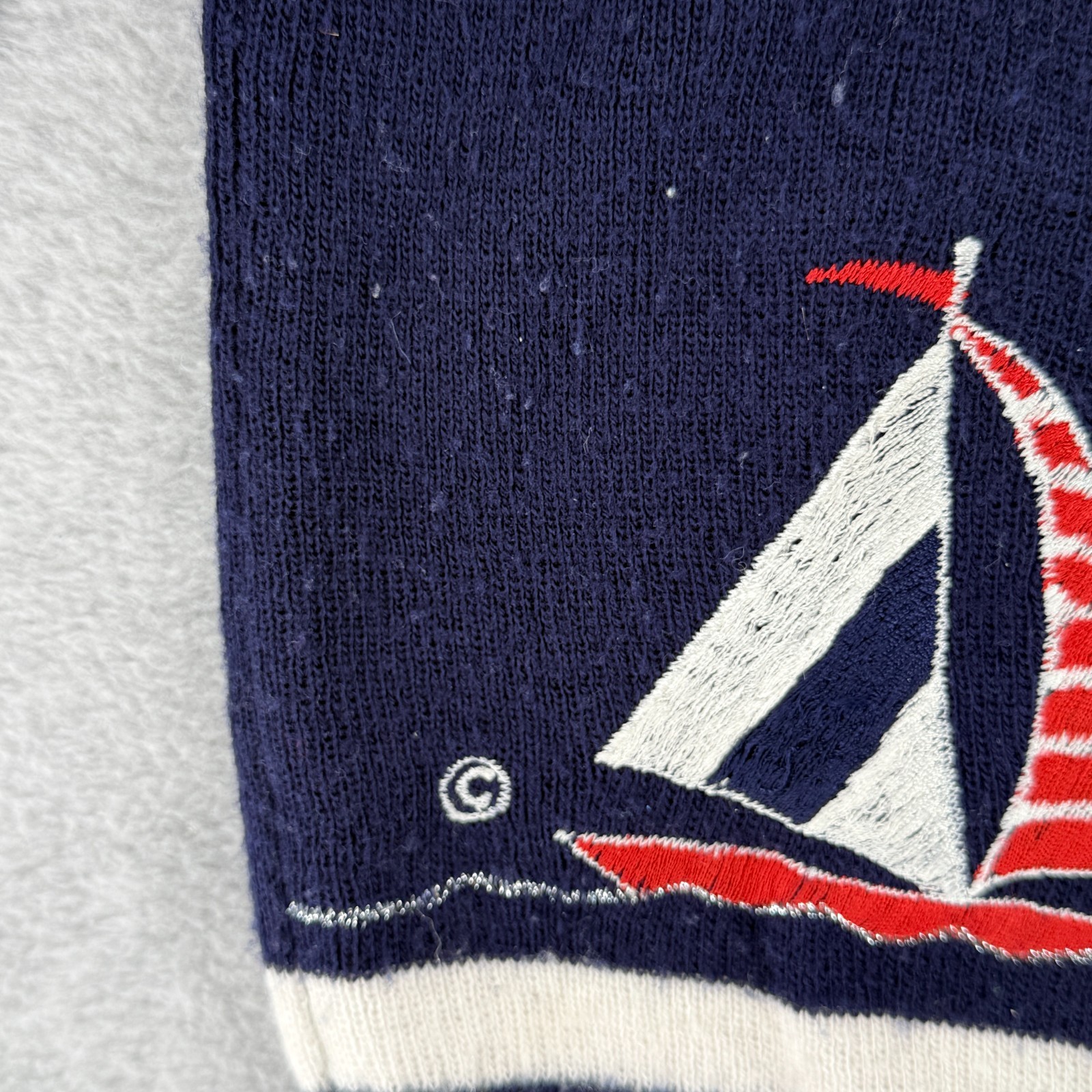 Vtg Nautical Sailboat Anchor Sweater Womens Small Blue Knit Coastal Striped