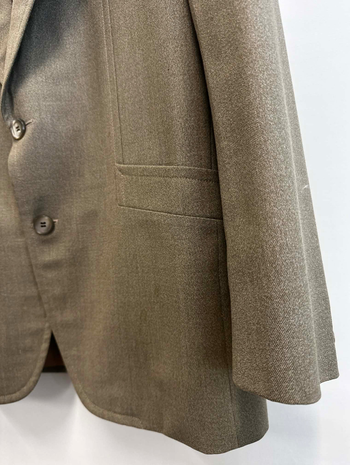 70S VINTAGE ‘FLETCHER JONES’ DUSTY OLIVE GREEN 80% WOOL BLAZER – 38 to 40″