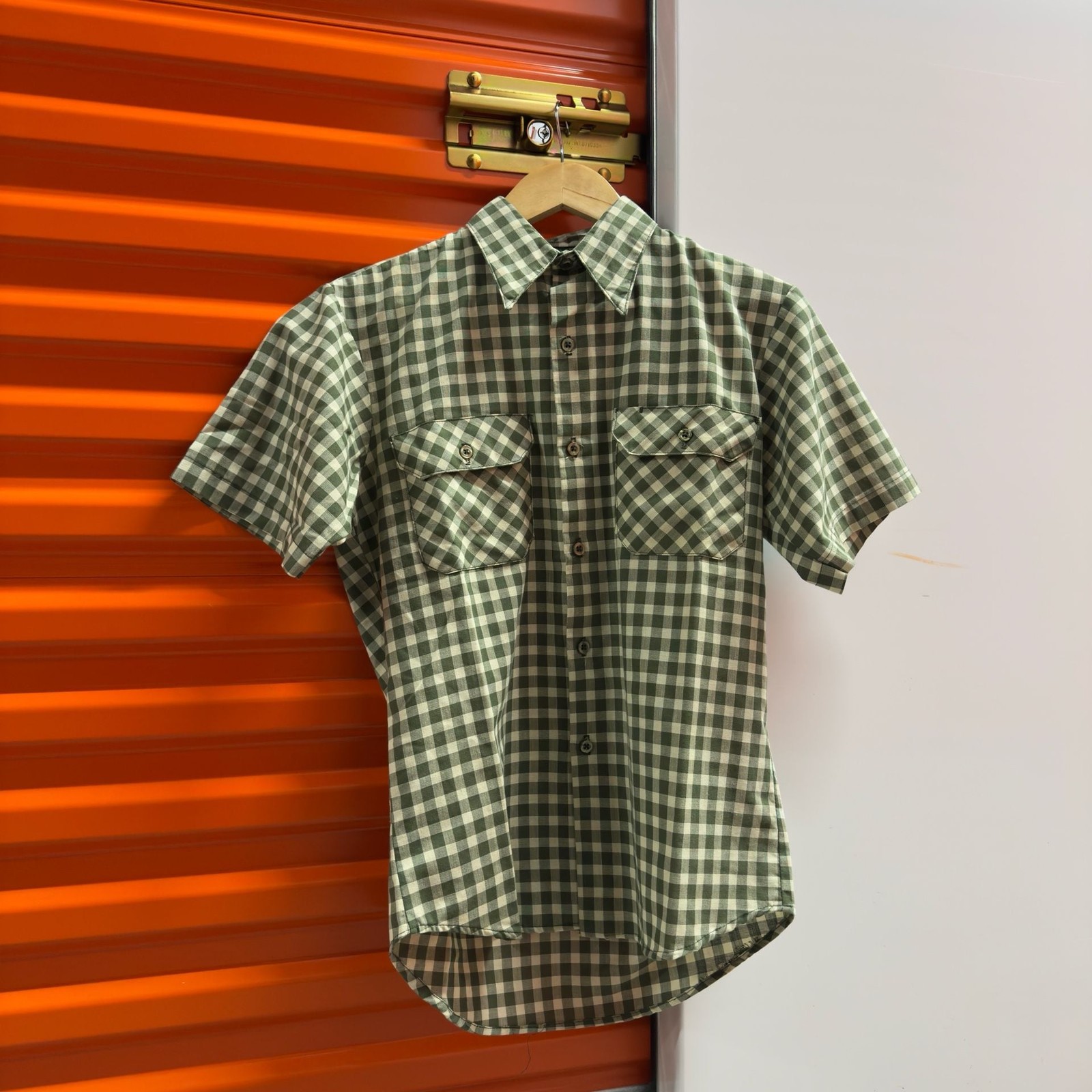 Vintage Big Mac JCPenney Penn-Prest Green and White Gingham Short Sleeve Work Sh