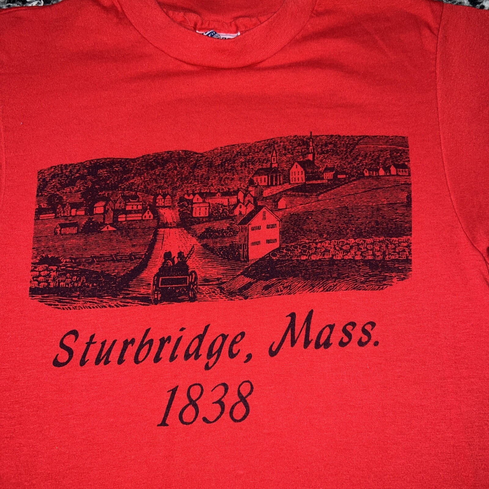 Original Vintage 1980S Sturbridge Mass T-Shirt Red Sm Hanes USA