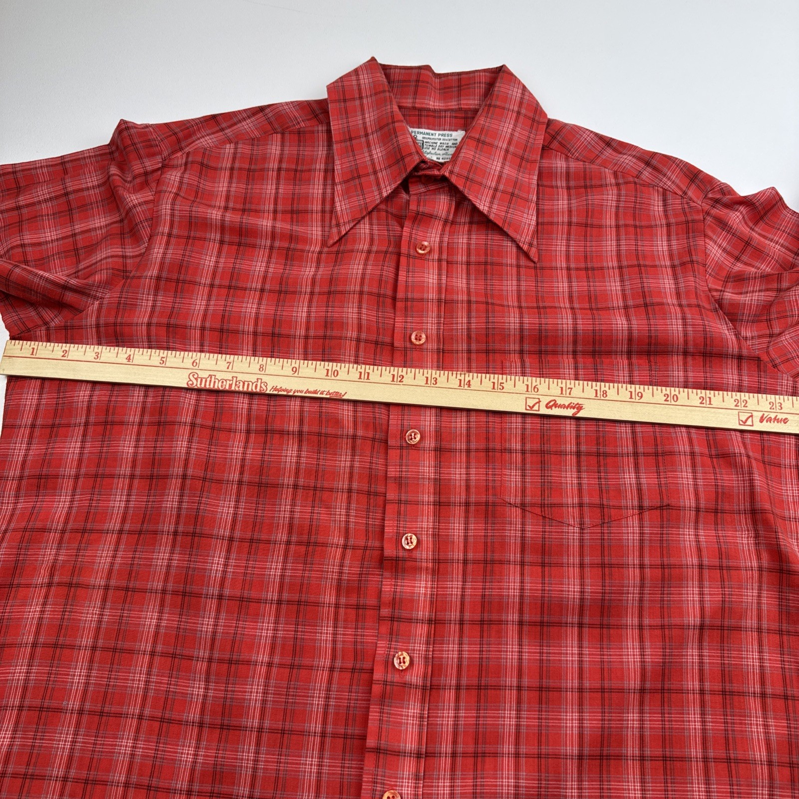 Vintage K-Mart Shirt 16-16 1/2 Large Permanent Press Red Check Men’s Boho