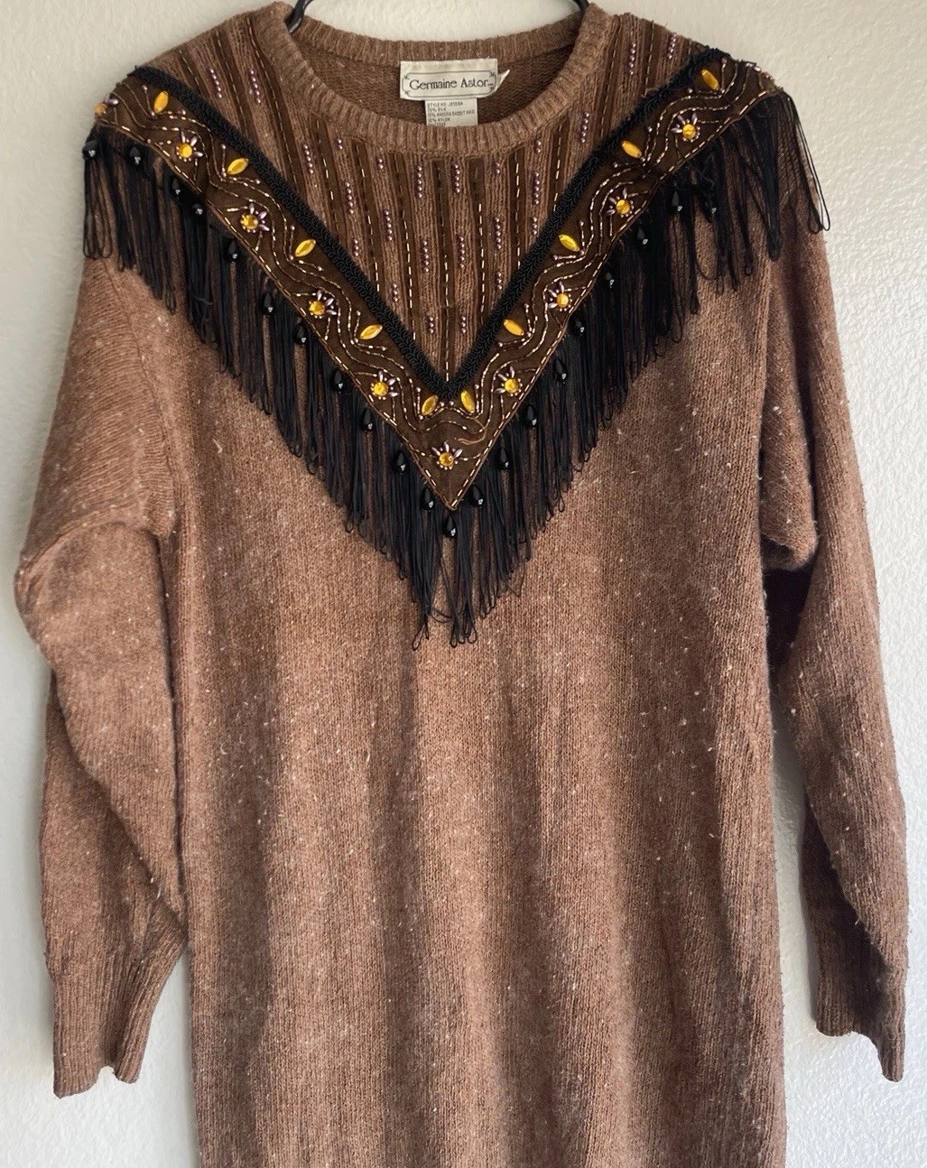 Vintage Germaine Astor 80’s Tube Sweater Dress Silk Angora Brown Women’s Sz S