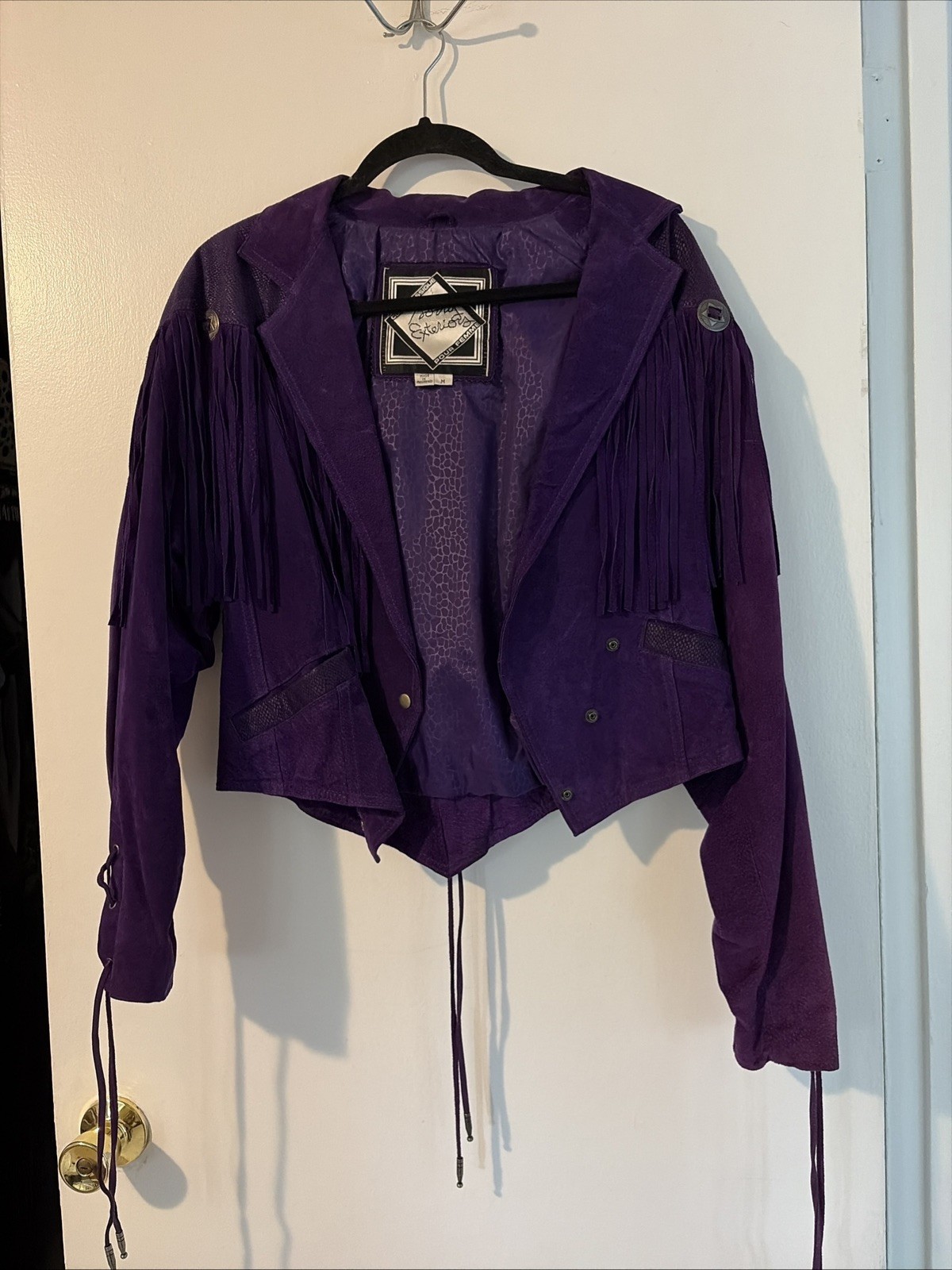 Vintage 80s Leather Fringe Motorcycle Jacket Western Tassel 80s fringe Concho ￼