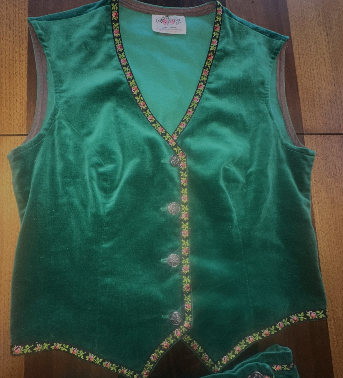 Vintage Lanz Original Forest Green Velvet Vest Skirt Salzburg Austria Tyrolean S