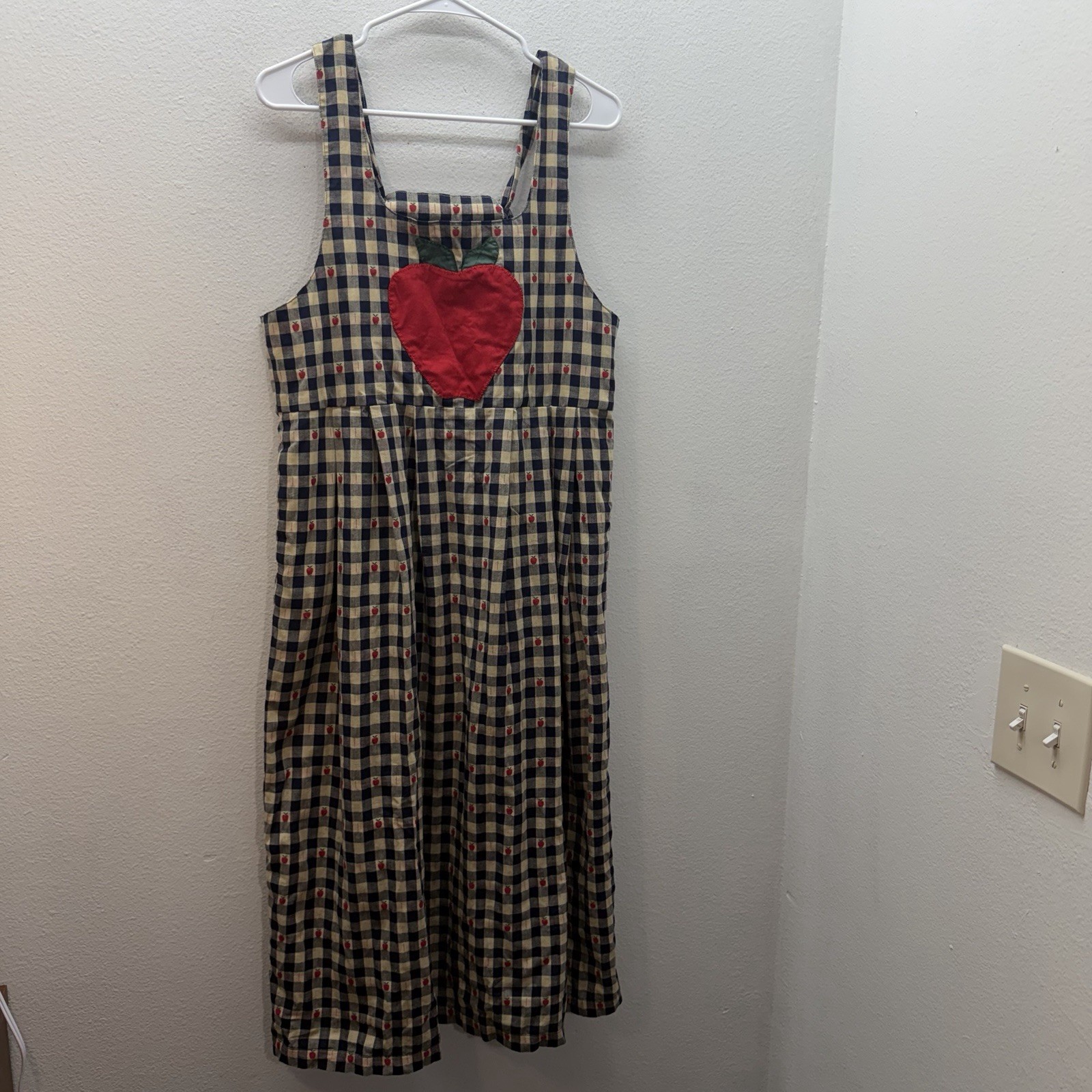 Vintage 90’s Pinafore Teacher Dress Apple Print Novelty Modest L/XL MIDI Tank