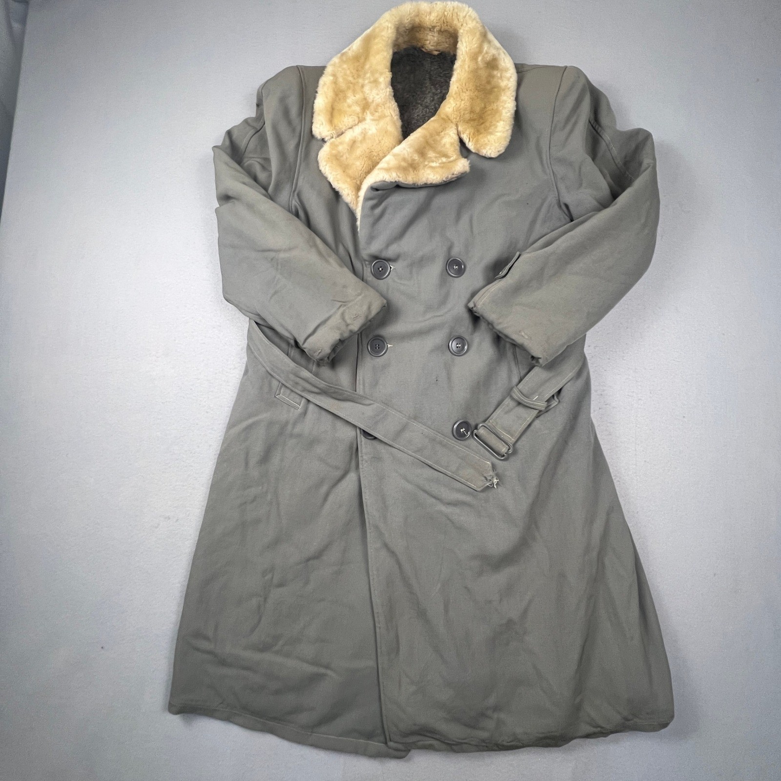 Maurice L Rothschild Alpaca Pile Overcoat Mens XL Grey Vintage Belted Parka 50s