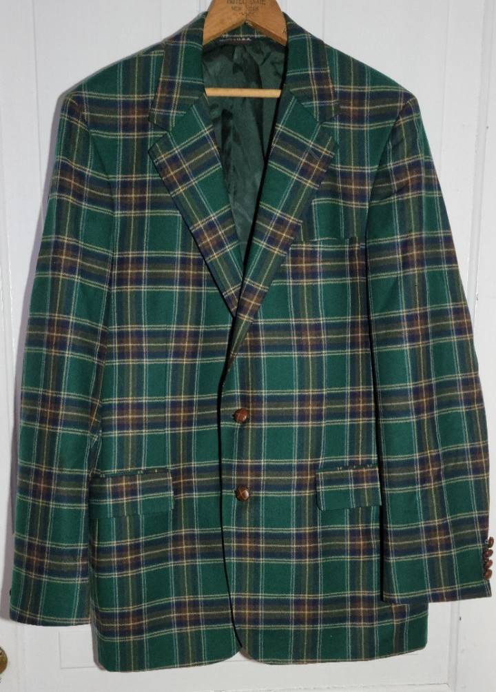 70s VTG Vanjulian Mens Tartan Plaid Sportcoat Jacket Preppy Country Club 44 Long