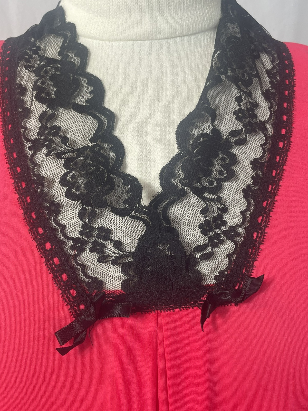 VTG Kayser Red Babydoll Nightgown Black Lace Trim Small Coquette Sexy Pin-up