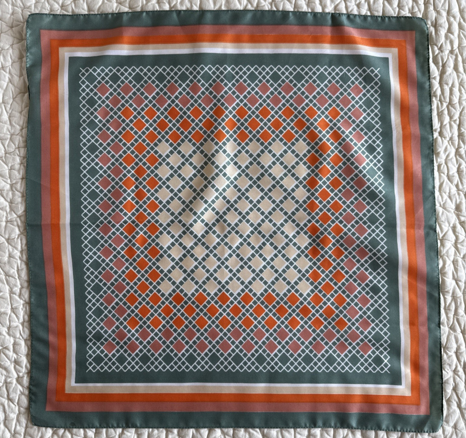 Vintage Italian Polyester Geometric Motif Scarf – 20 x 20 in