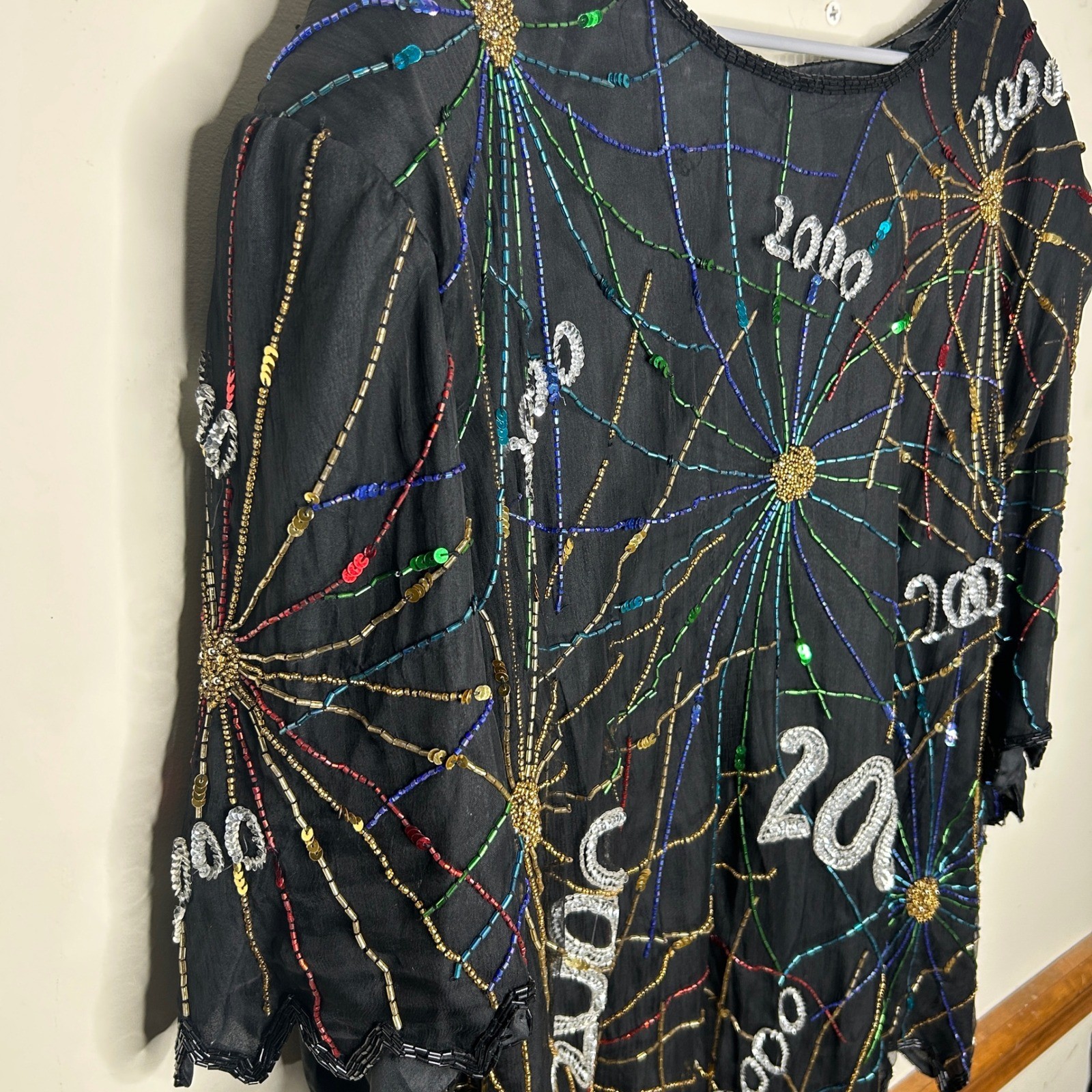 Laurence Kazar Beaded Silk Blouse Wmn 5X Black 2000 Millennium Vintage Y2K top