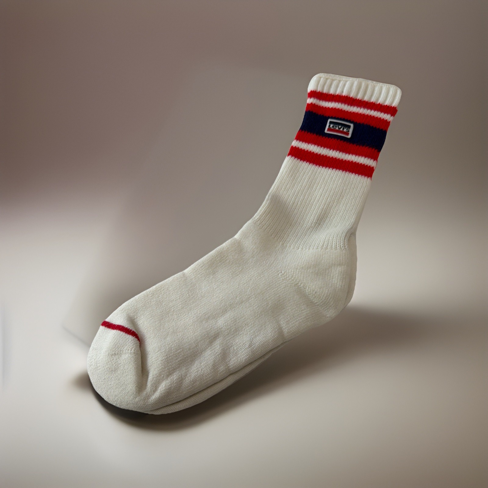 Vintage Socks 9-11 Crew Acrylic Blend Striped Levi’s Red Blue NOS Thick 90s USA