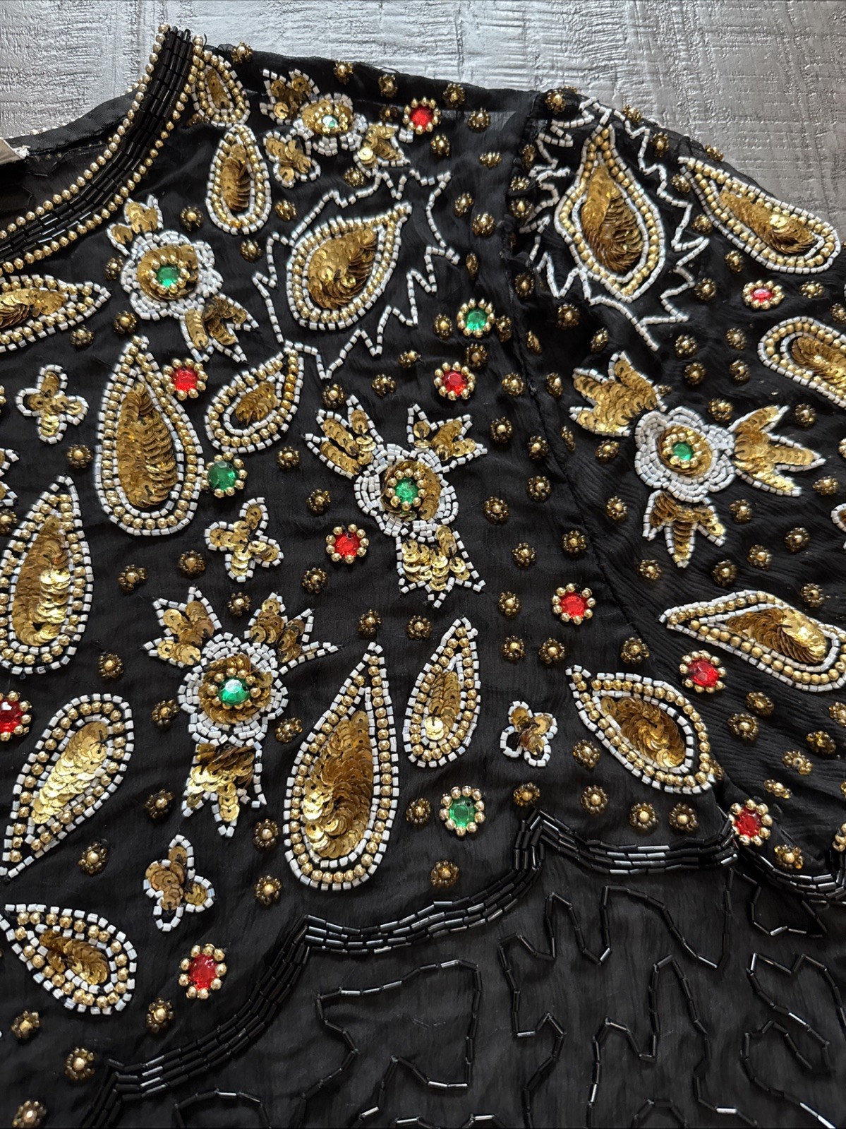 Vintage 1980s Laurence Kazar NY Silk Beaded Multicolor Bodice Shirt Size 1X