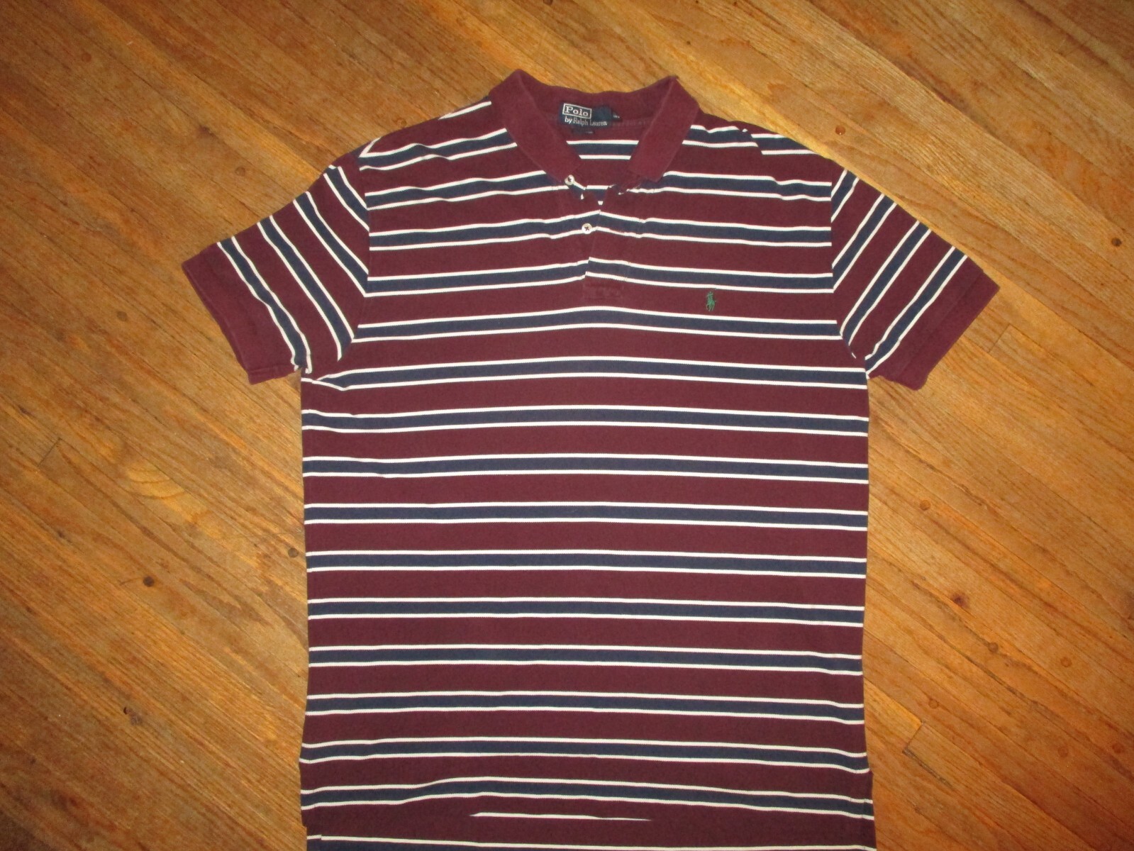 vtg POLO BY RALPH LAUREN SHIRT Maroon Blue Stripe 90s 00s Embroidered Logo XL