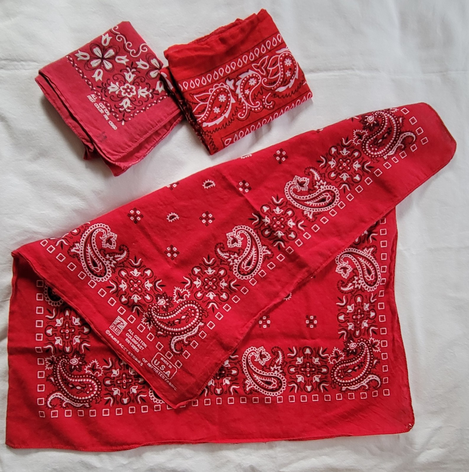 Vintage Paris Accessories Bandana Red White Paisley Made USA RN13960 Colorfast
