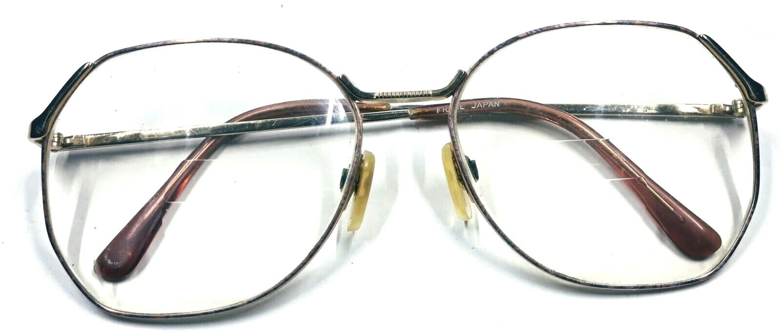 Vintage Eyeglass Frames Butterfly Gold & Pink Enamel Stems 55-16-135 mm Oversize