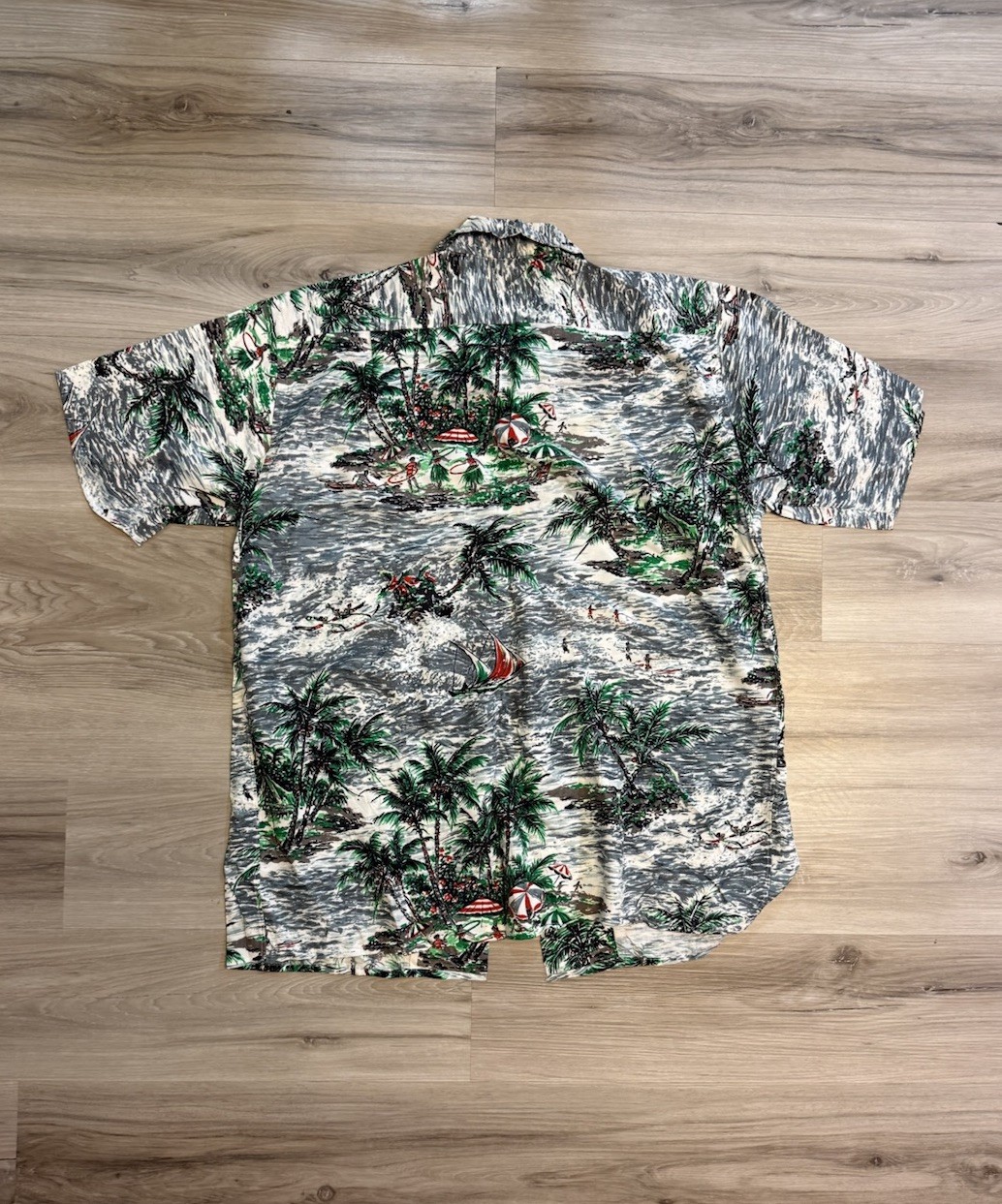 Vintage 1950s Pall Mall Rayon Hawaiian Aloha Shirt Made In Japan Loop Collar L