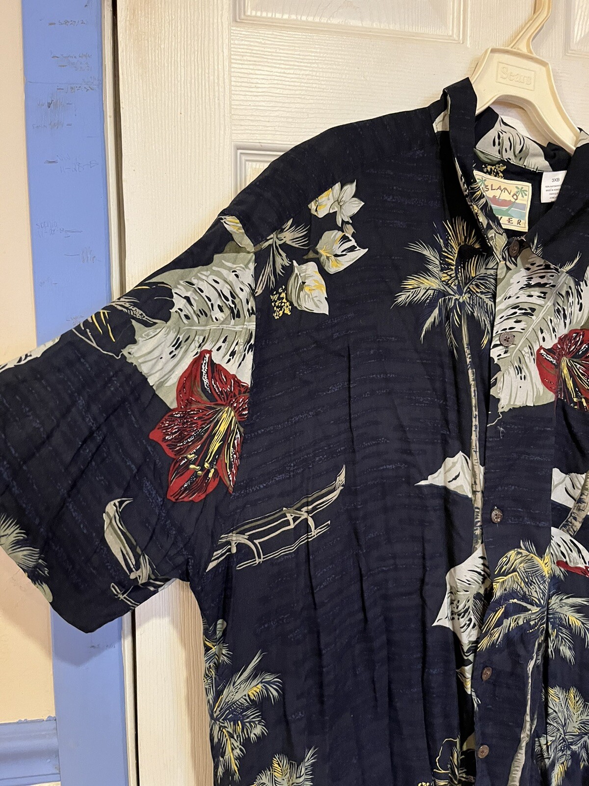 Vintage Island Fever Hawaiian Button Up Shirt Mens 3X B Rayon Palm Trees Floral
