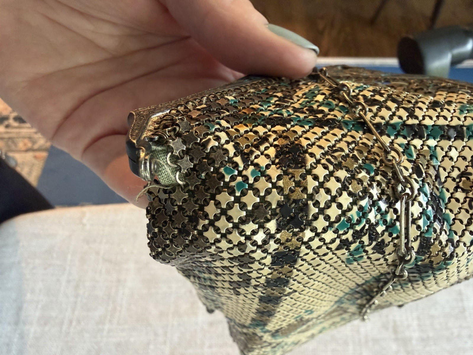 Vintage Mandalian Mfg. Co. Enamel Mesh Purse c. 1920s Art Deco Flapper Handbag