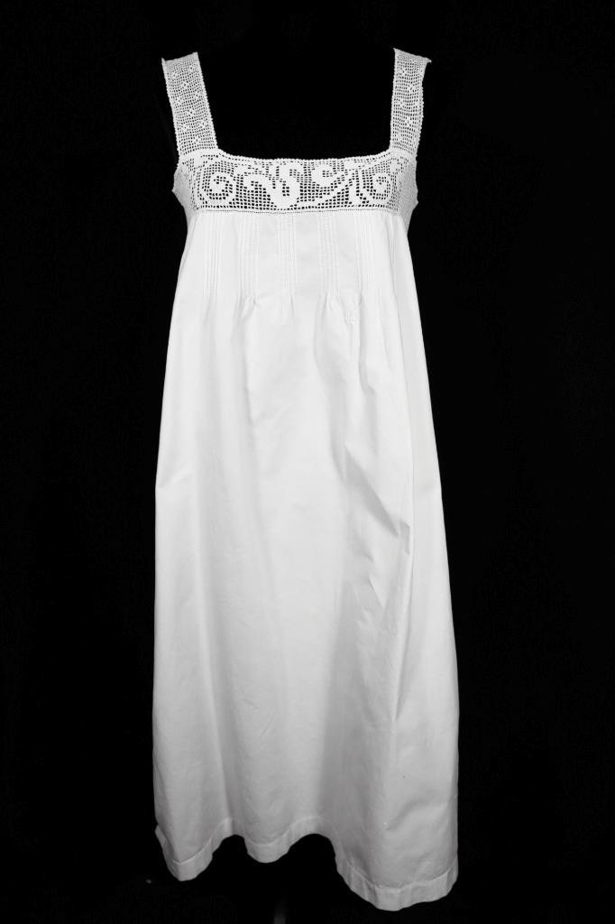 Antique Edwardian French White Cotton Slip Hand Embroidered Lace Trim M Exc Cond