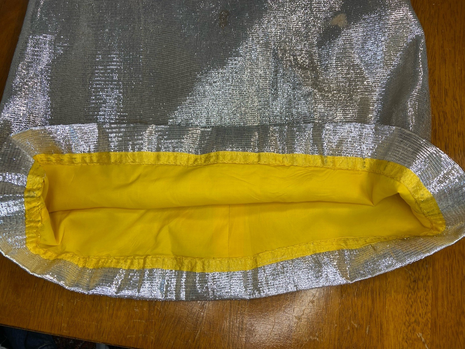Vintage 60s Space Age Tinsel Foil Mini Dress Marigold Yellow Lining Mod GoGo S