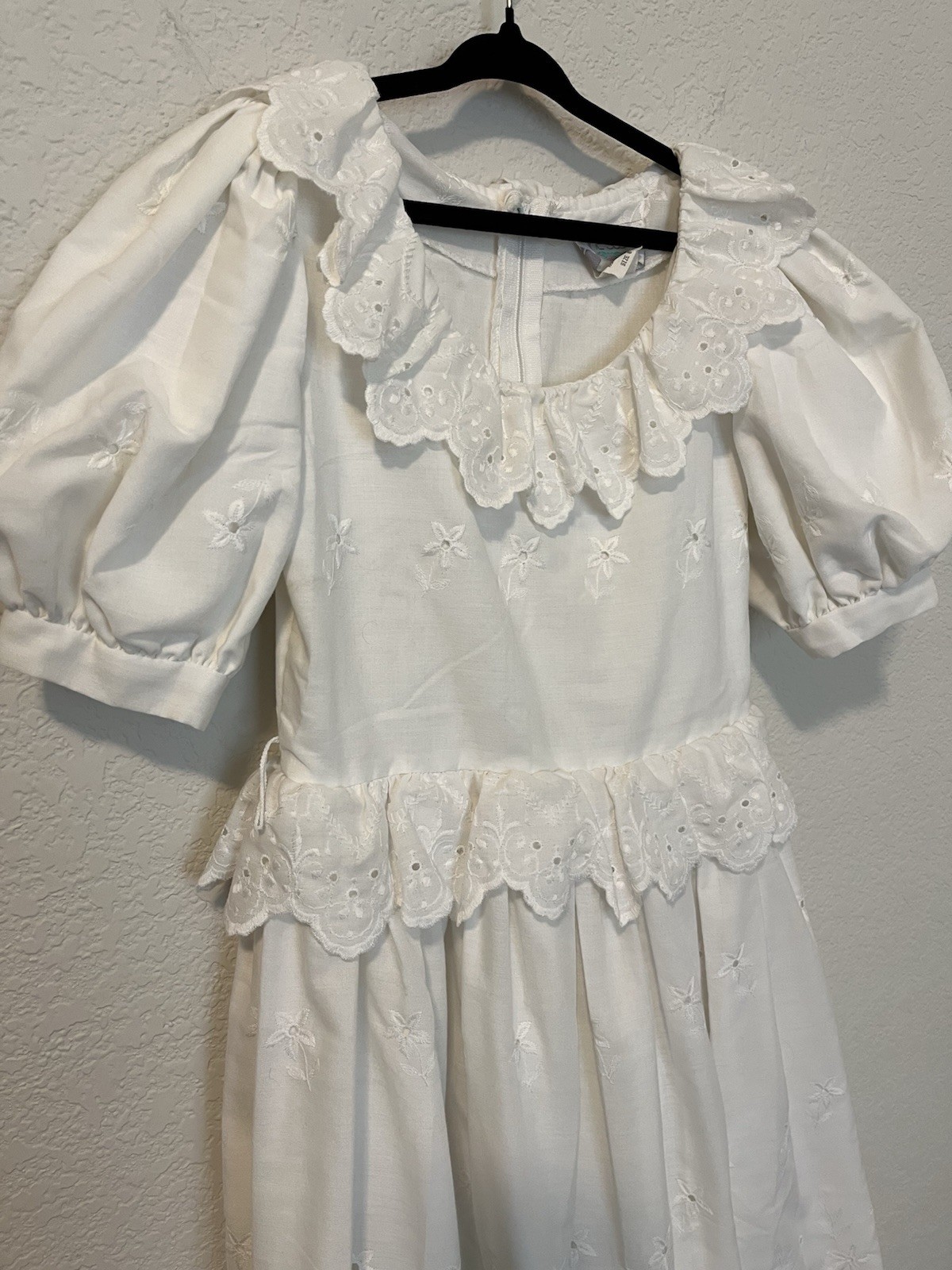 Vintage Anne Savoy Dress Girls 8 White Eyelet Lace Puff Sleeves Church Spring