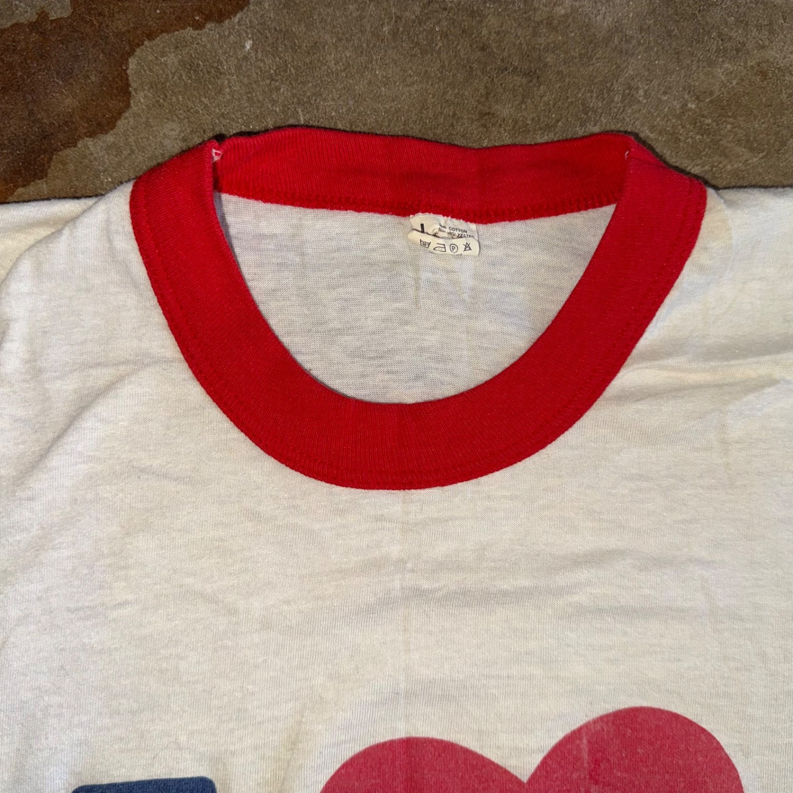 80s VINTAGE I LOVE NEW YORK CITY RINGER T-SHIRT BUTTERY SOFT & THIN NYC SZ M