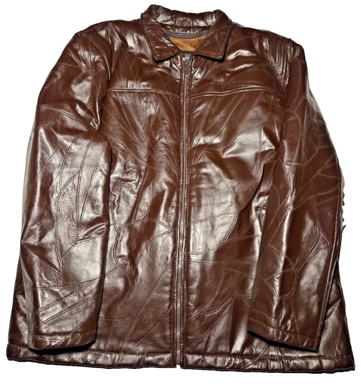 Y2K Haband Executive Division Brown Leather Jacket XL Removable Liner Coat
