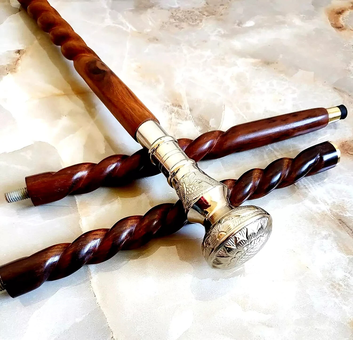 New Handmade Brass Knob Head Handle Spiral Wooden Walking Stick Cane/Gift Shaft