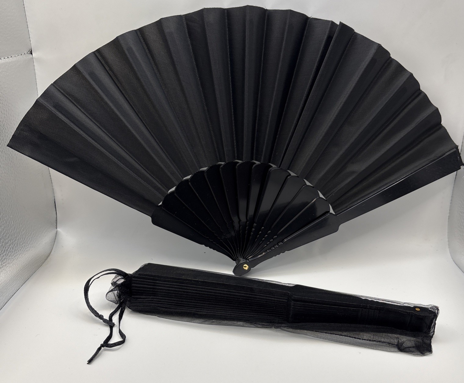 2pk Folding Hand Classic Style Fabric Fan (Black)