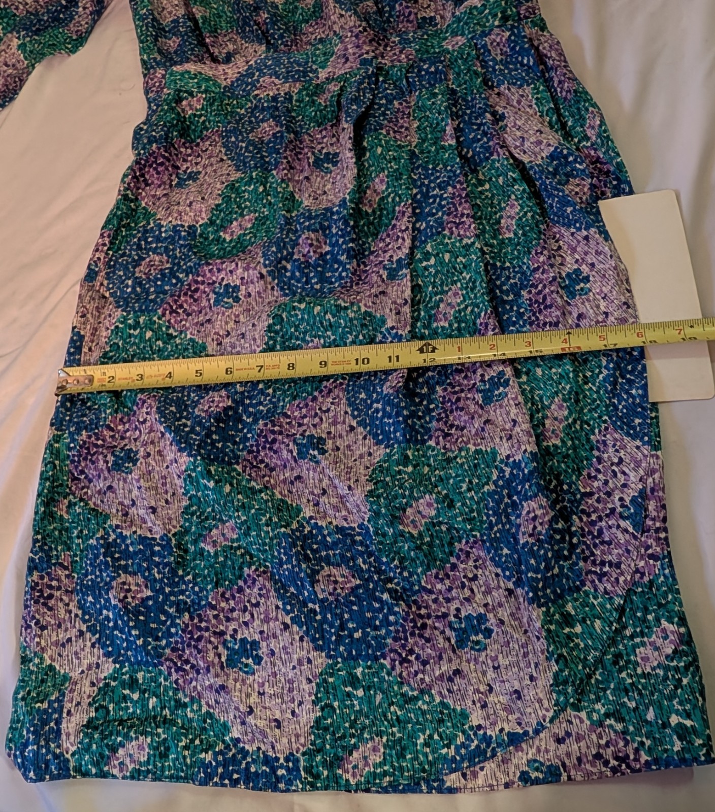Designer Norah Noh VTG Silk Women Dress Sz 8P Impressionist Blue Green Chic Midi