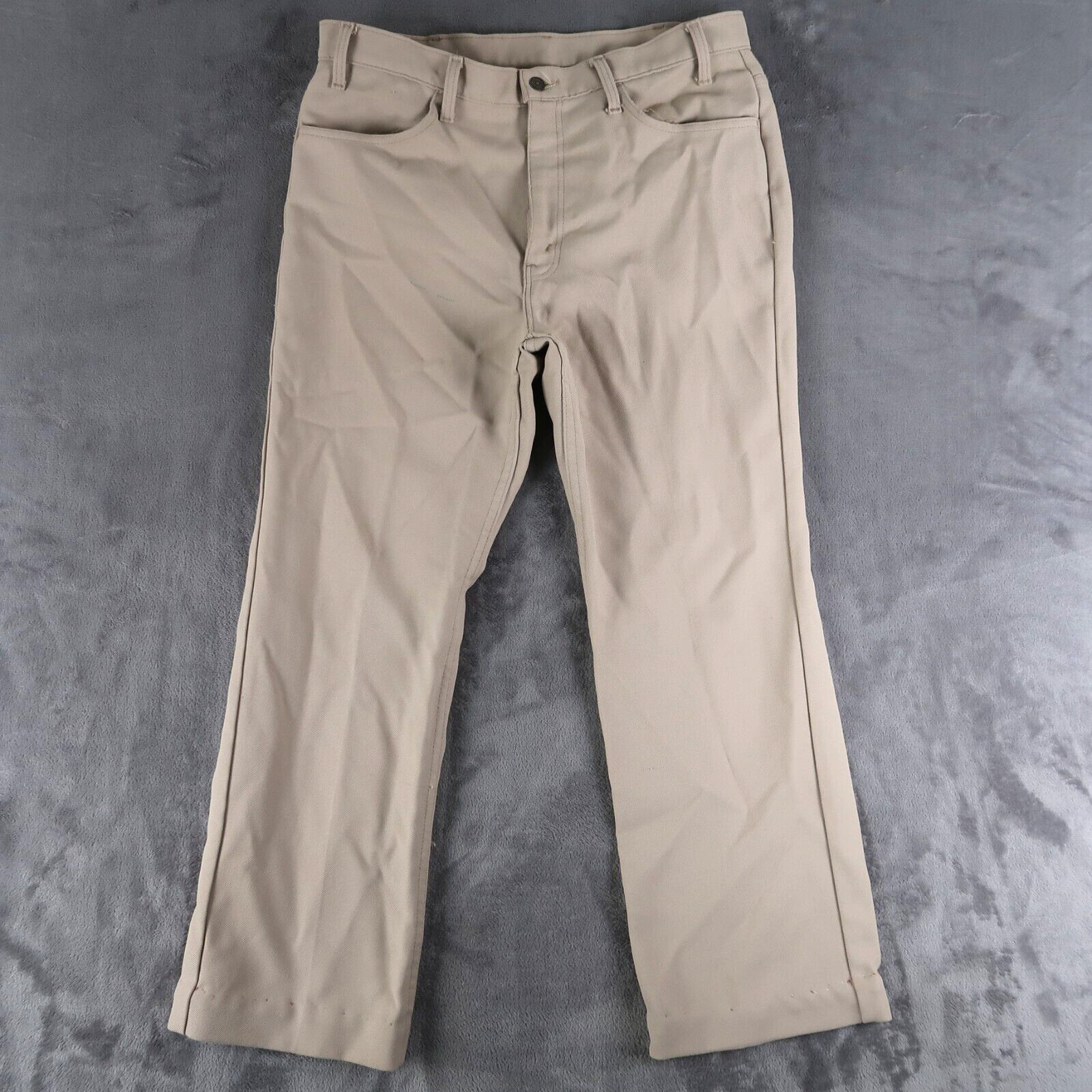 Vintage 70s Levis 517 36×27.5 Beige Tex Twill Polyester Pants Tab USA Mens