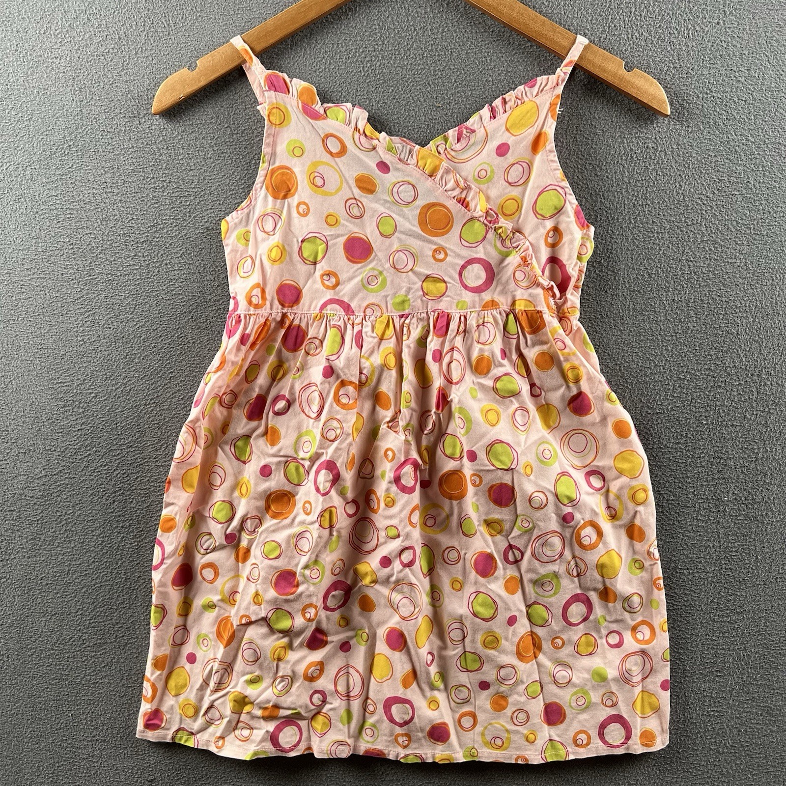 Vintage Fresh Produce Dress Girls Size 6 Pink Polkadots Ruffle Colorful USA 90s