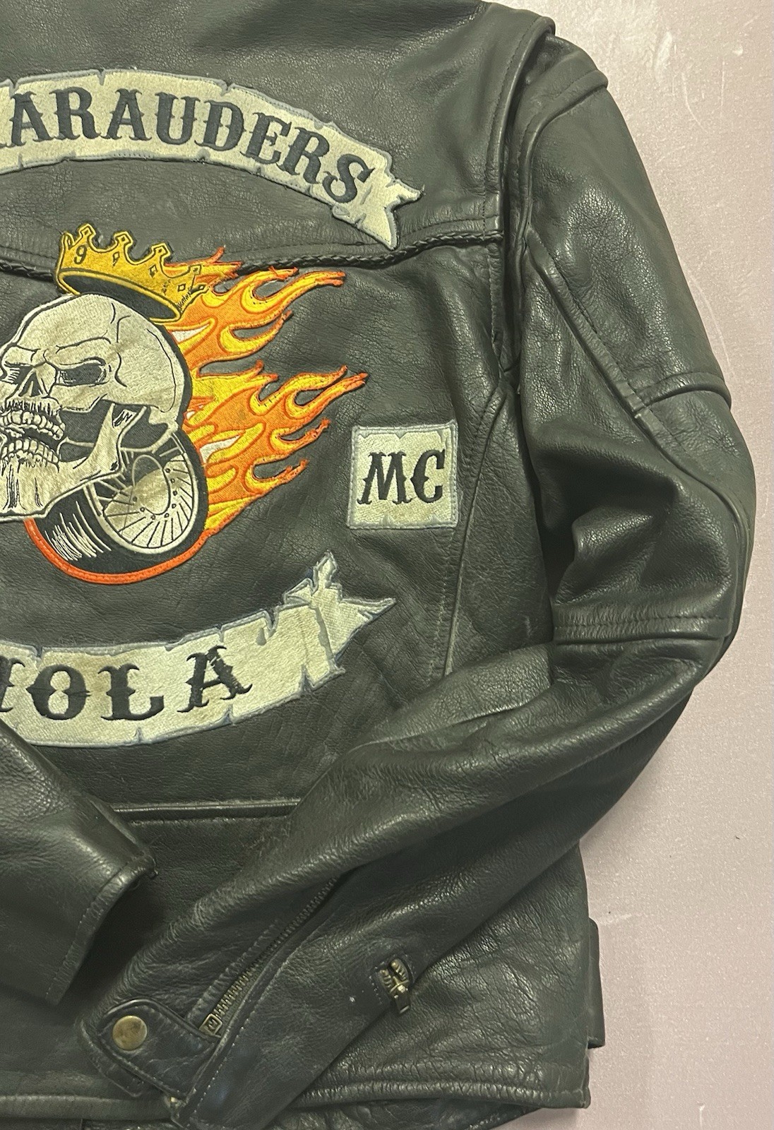 Vtg. Original MARAUDERS Nola Motorcycle Club Colors Leather Jacket NEW ORLEANS