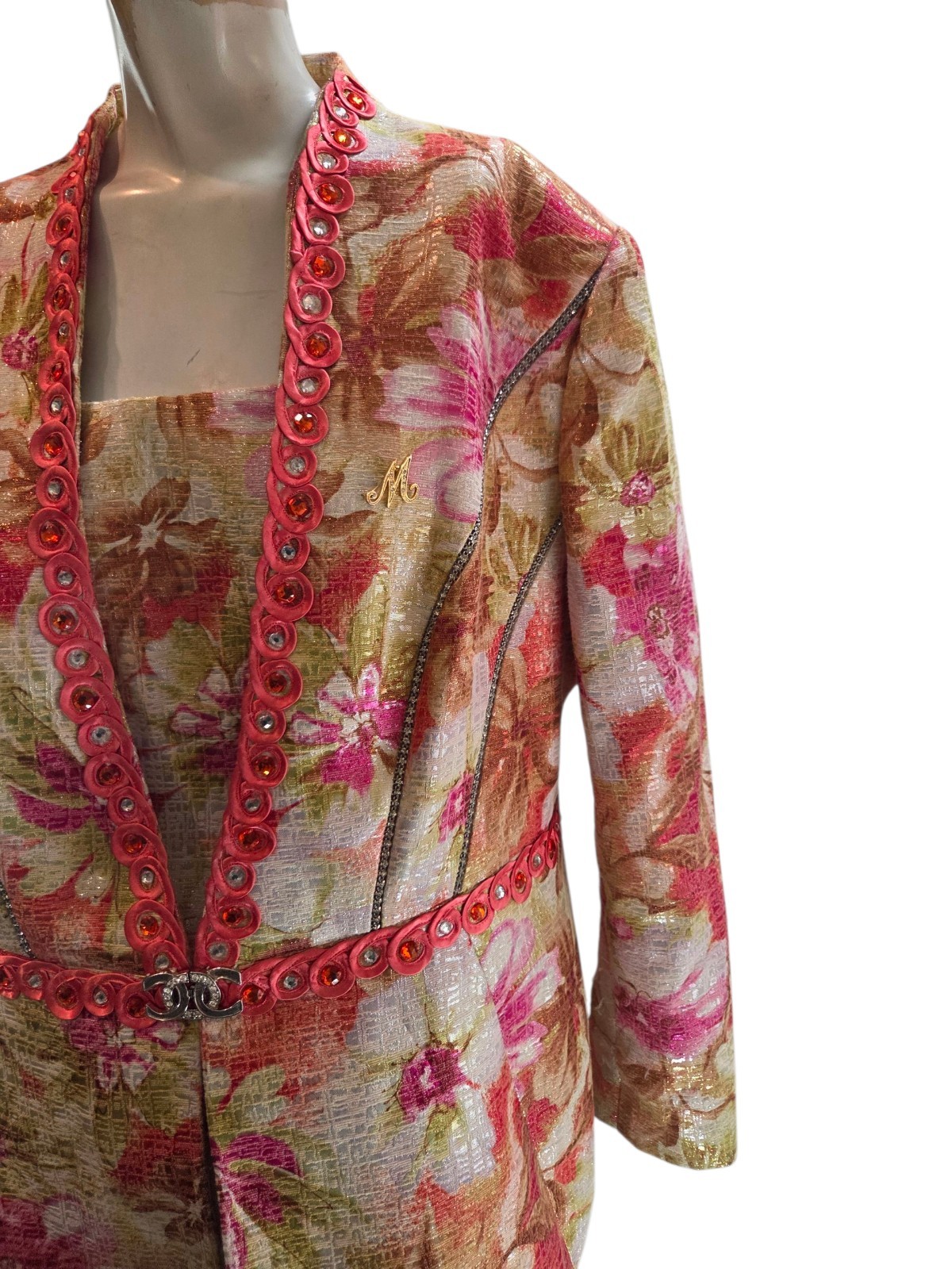 Elite Champagne Women’s Jacket 22 Pink Floral Polyester Metallic Vintage